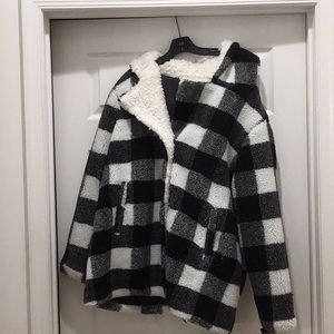 Black and white checked Steve Madden hooded fleece jacket